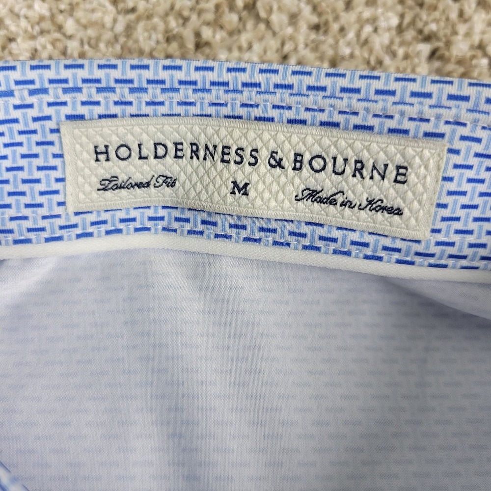 Holderness & Bourne Tailored Fit Mens Medium Blue Geometric Performance Polo - Picture 4 of 6